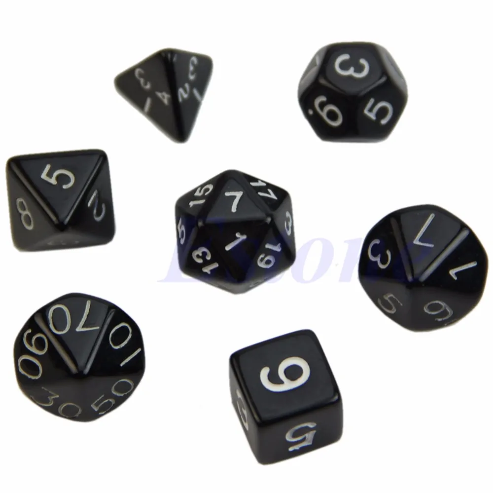 

7 Pcs Black Sided Die D4 D6 D8 D10 D12 D20 Dice Game 8 Colors