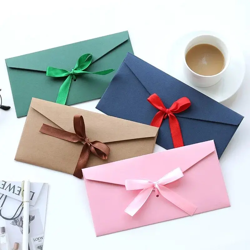 

10pcs/Pack Vintage Fashion Bowknot Gift Invitation Kraft Envelope For Wedding Birthday Greeting Best Wishes Kawaii Envelopes