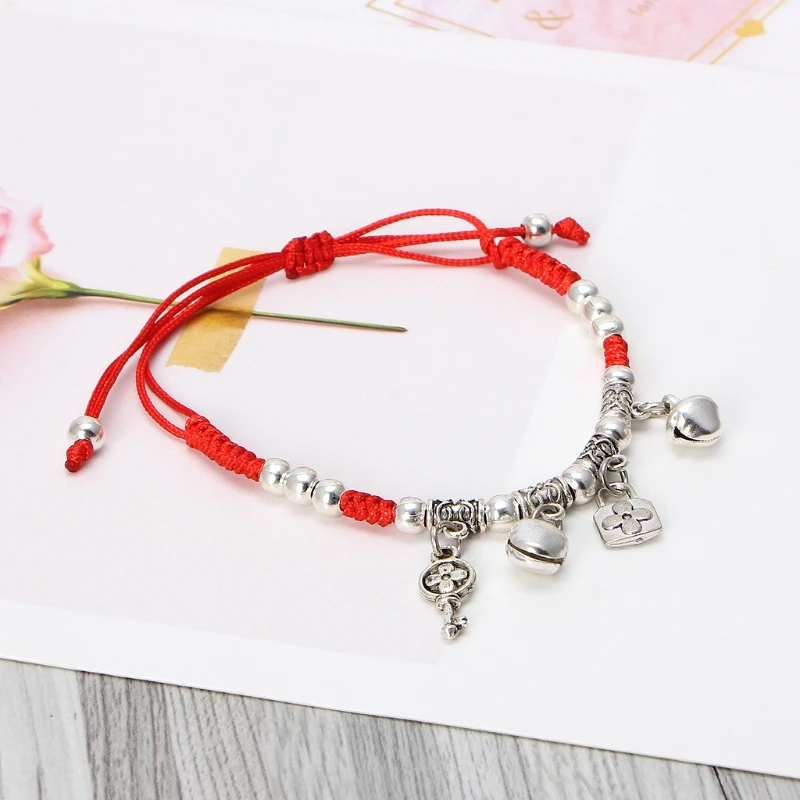 Lucky Red String браслет Древний цвет украшения защита Jingle Bell ножные браслеты|Браслеты с