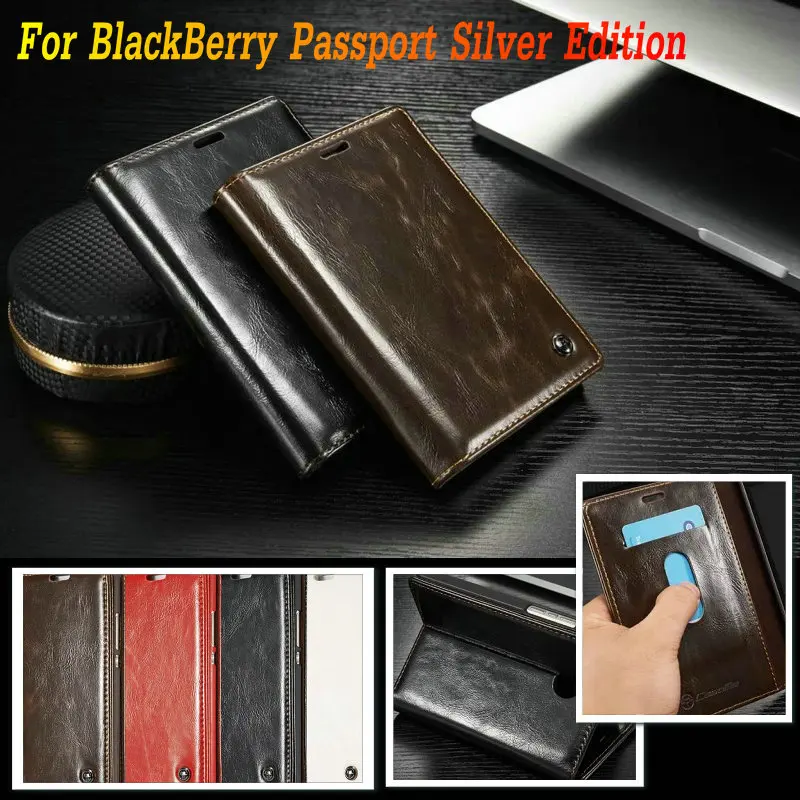 Caseme Роскошный кожаный чехол для BlackBerry Passport серебряное издание флип с подставкой