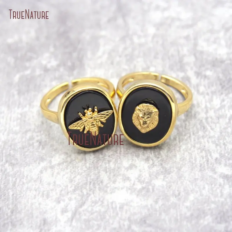 Кольца черный оникс Лев гребень голова золото укладки кольцо пчела Bague Homme RM26872 |