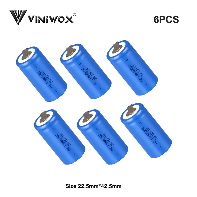 6PCS SC 2000mAh 1,2 V Ni-CD аккумуляторная батарея, элемент питания, батарея для электрических инструментов, Subc аккумулятор, настоящий NICD аккумулятор - Цвет: 6PCS