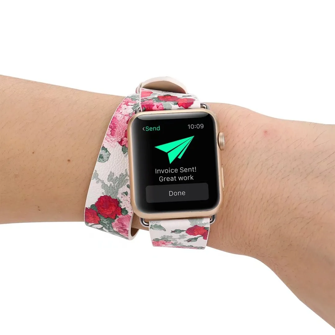 Кожаный ремешок для часов Apple Watch удлиненный с цветком 38 40 42 44 мм iWatch 1 2 3 4 5| |