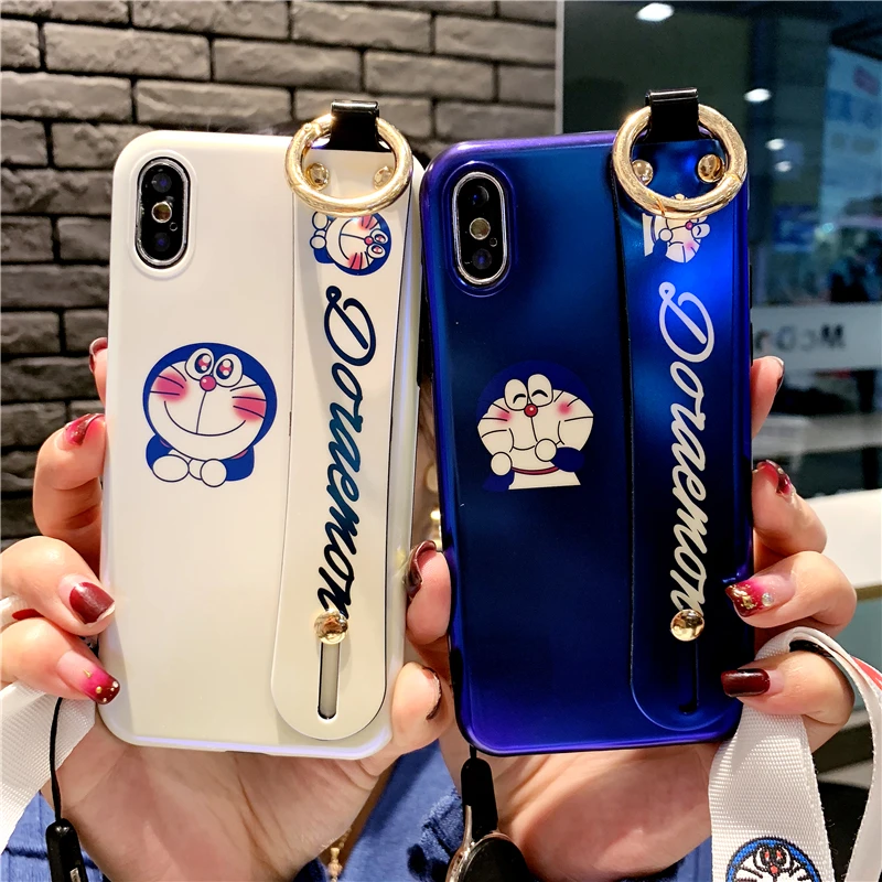 Мягкий чехол с ремешком на запястье для iphone XR XS max X Doraemon iPhone 8plus 7 7plus 6 6S 6p милый