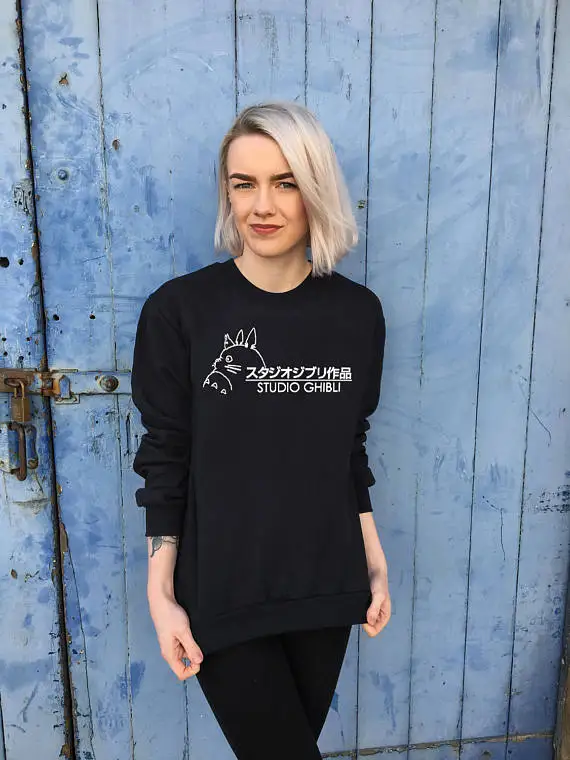 Studio Ghibli Screenprinted черный Свитшот Харадзюку Толстовка высокого качества