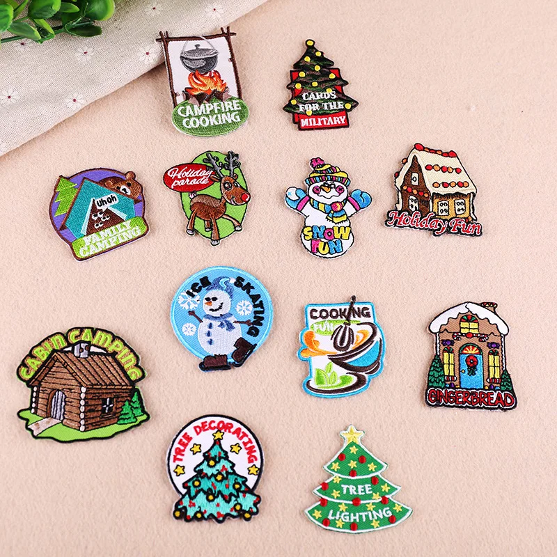 

12pcs/lot Christmas series patches cloth iron on patches stickers badges DIY embroidered patches for jeans clothes decoration
