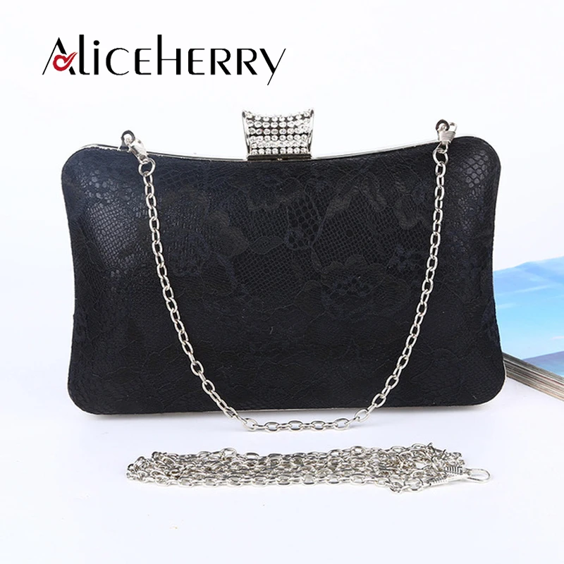 

Diamonds Women Messenger Bags Handmade Black White Flower Clutches Evening Bags For Lace Wedding/Party