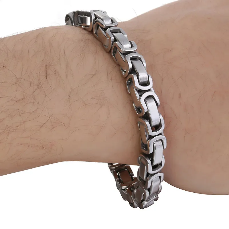 Панк мужские цепи мальчиков 6 мм коробка золотого цвета византийские 316L браслет