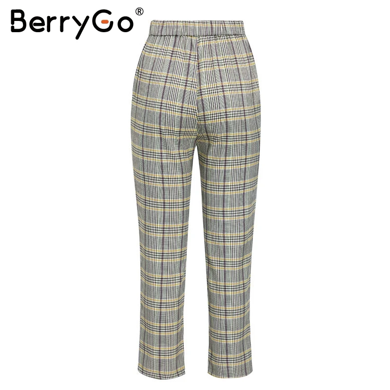 BerryGo офисный женский клетчатый Блейзер, комплект из двух предметов, двубортный женский Блейзер, брюки, костюмы, Повседневная Уличная одежда, женские брюки, набор
