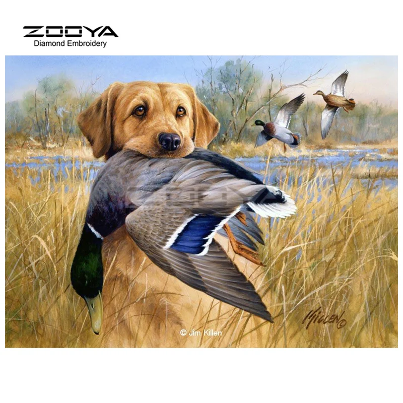 Алмазная вышивка ZOOYA 5D алмазная живопись сделай сам собака трава утки животное