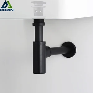 Черная ловушка для бутылок, Круглый сифон, античная латунь P-TRAP, раковина для ванной, труба РАКОВИНЫ отходов, латунь, всплывающий Слив с переливом