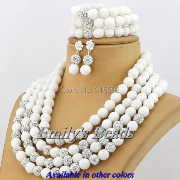 4 слоя нигерийский африканский свадебный жемчуговый комплект белое брачное ожерелье/браслет/серьги полная бесплатная доставка CJ137.