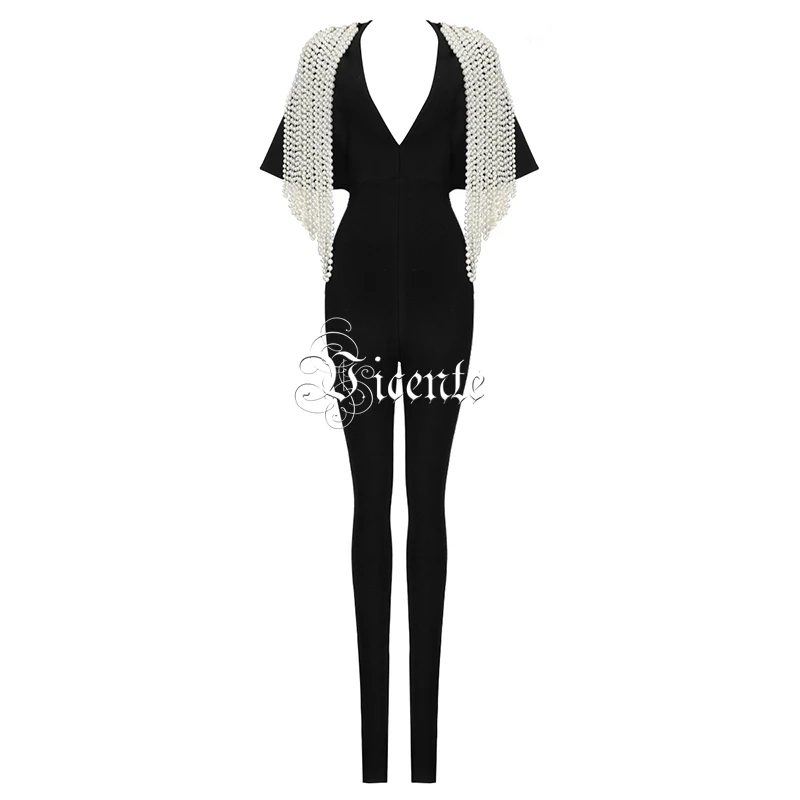 Vicente HOT Chic Luxe Pearl комбинезон с цепью сексуальный глубокий v-образный вырез