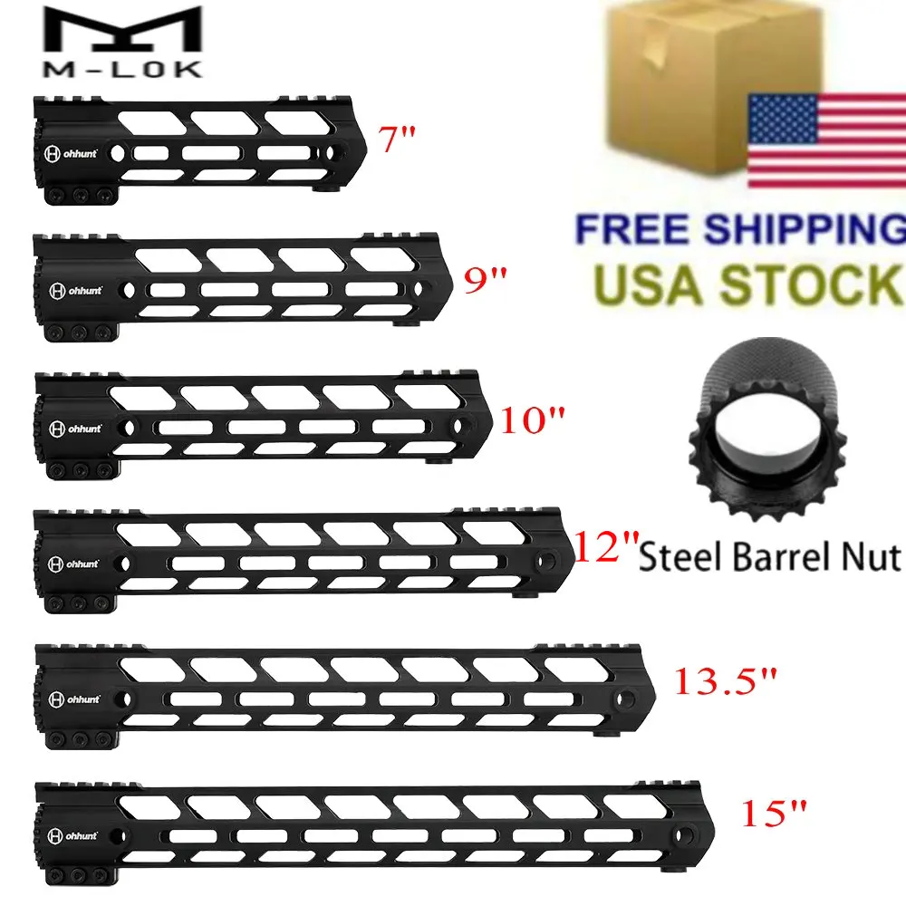 7 &quot9&quot 10 &quot12&quot 13 5 &quot15&quot 17 &quotAR15 Free Float M LOK Handguard Picatinny Rail Ultra Slim Steel Barrel Nut для