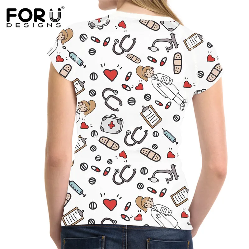 FORUDESIGNS/розовая футболка с круглым вырезом и короткими рукавами для медсестер