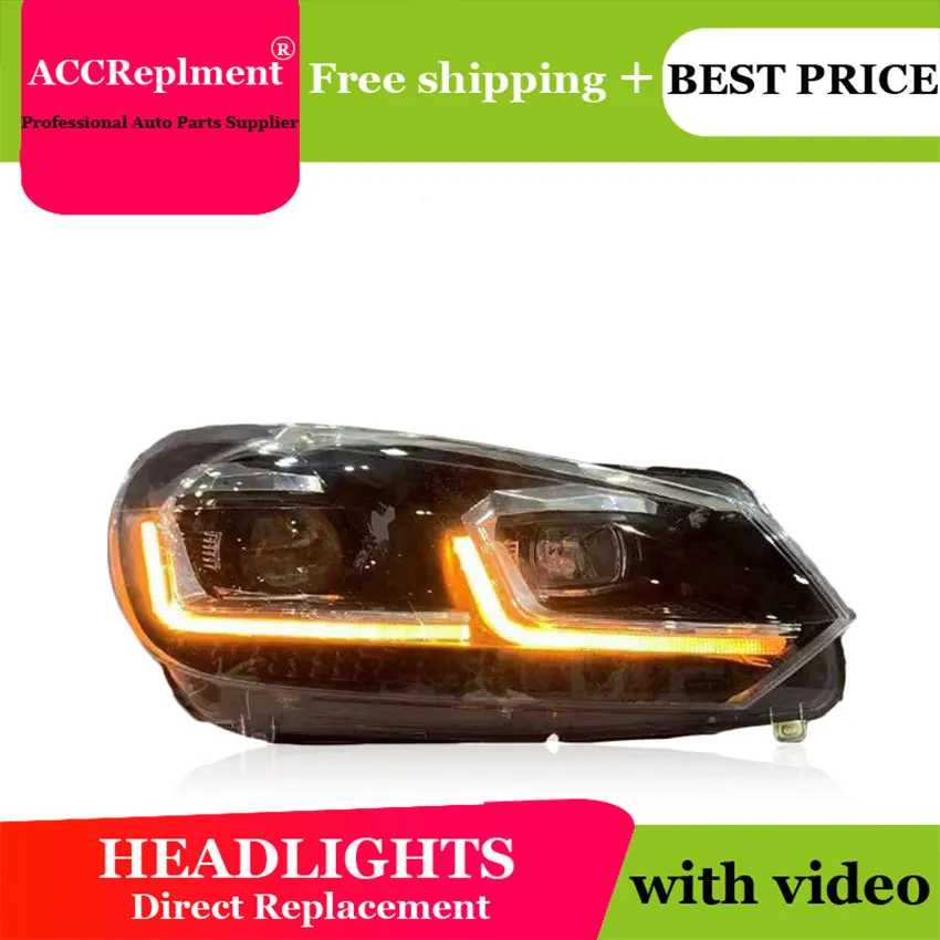 

car styling For VW Golf 6 headlights U angel eyes 2009-2013 For VW Golf 6 LED light bar Q5 bi xenon lens LED Bulb projector