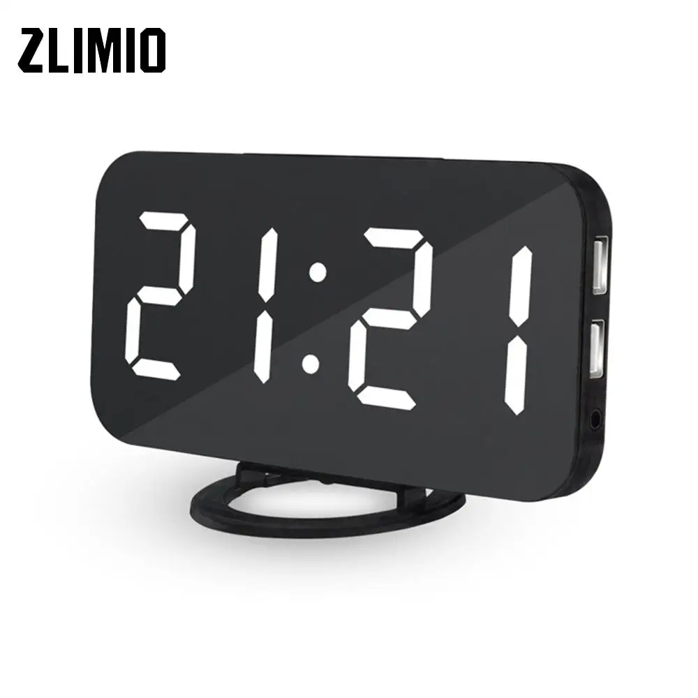 ZLIMIO светодиодный цифровой электронный будильник настольные украшения будильник двойной usb-порт телефон Автоматическая регулировка яркости