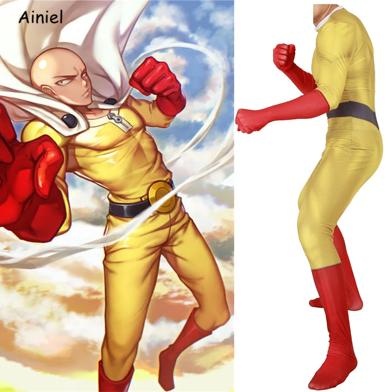 

Anime Game ONE PUNCH-MAN Cosplay Costume Saitama Oppai Super Hero Bodysuit Suit Jumpsuit Zentai Halloween Costume for Kids Adult