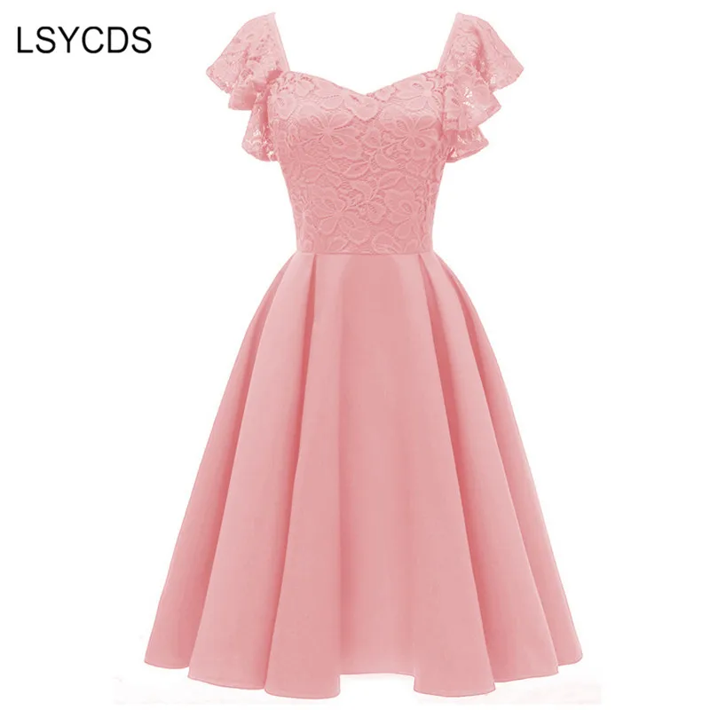 Женское кружевное платье LSYCDS элегантное голубое трапециевидной формы с оборками