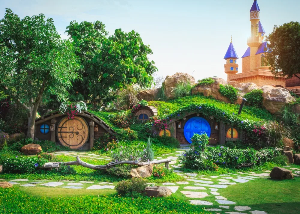 Capisco Fairy Tale Castle Chalet flower grass newborn Photography Backgrounds Customized Photographic Backdrops For Photo Studio