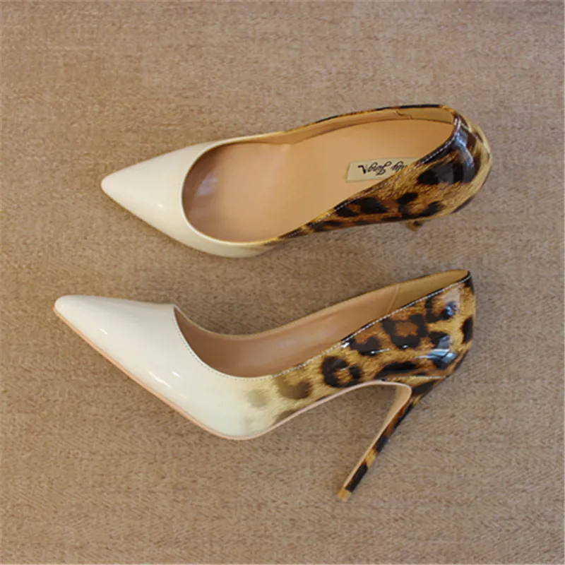 

Free shipping fashion women Pumps lady white patent leather leopard Pointy toe high heels shoes size33-43 12cm 10cm 8cm Stiletto