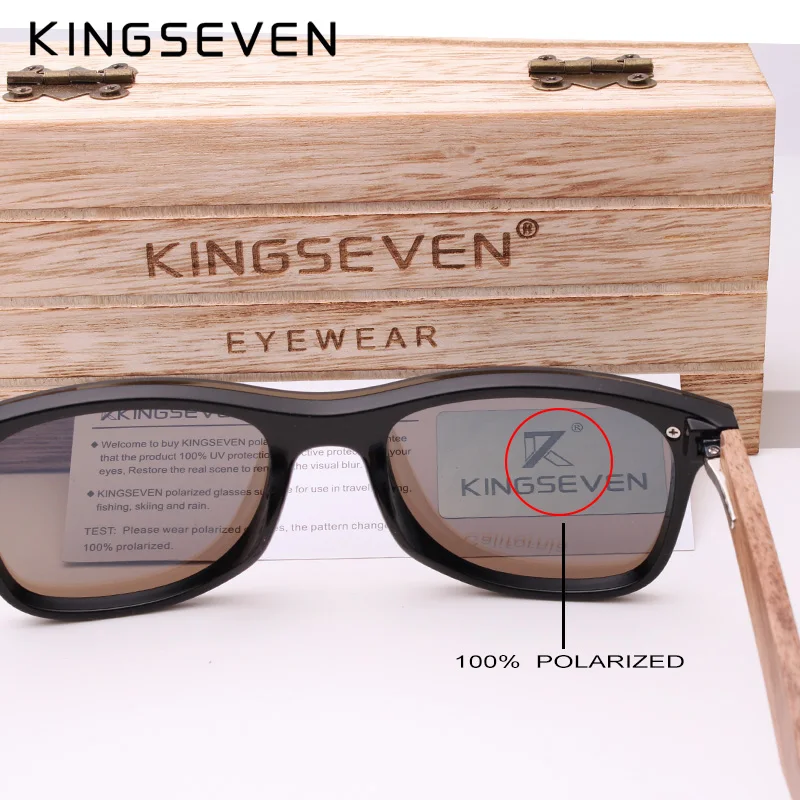 KINGSEVEN Fashion Men Sunglasses Polarized Walnut Wood Mirror UV400 Lens Sun Glasses Women Brand Design Colorful Shades Handmade