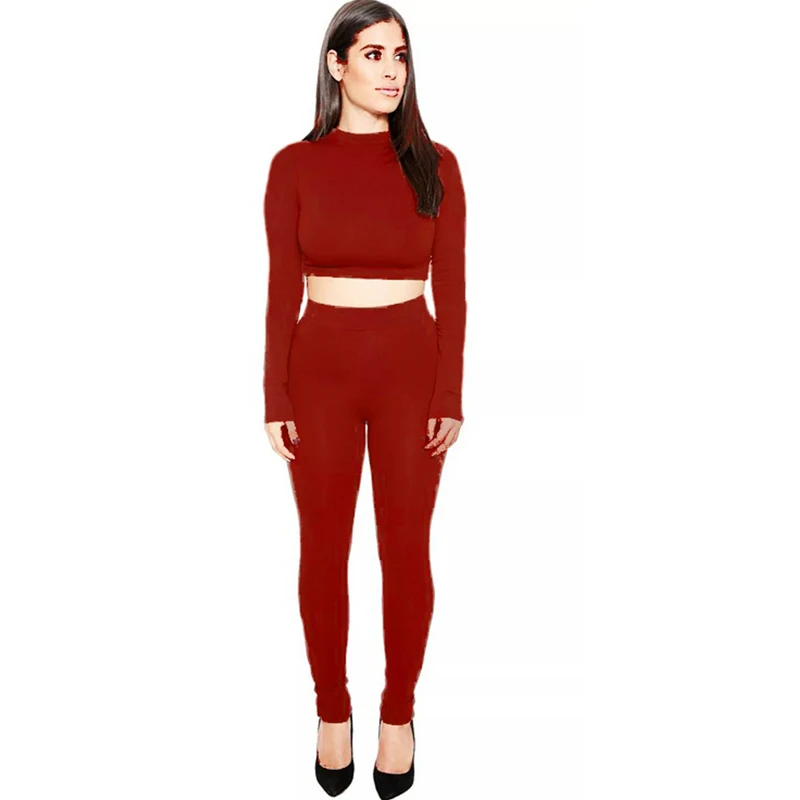

2 Pieces Set Women 2018 New Fashion Autumn Winter Crop Top and Pant full length Women's Sets Sexy Bodycon Overalls Jumpsuits
