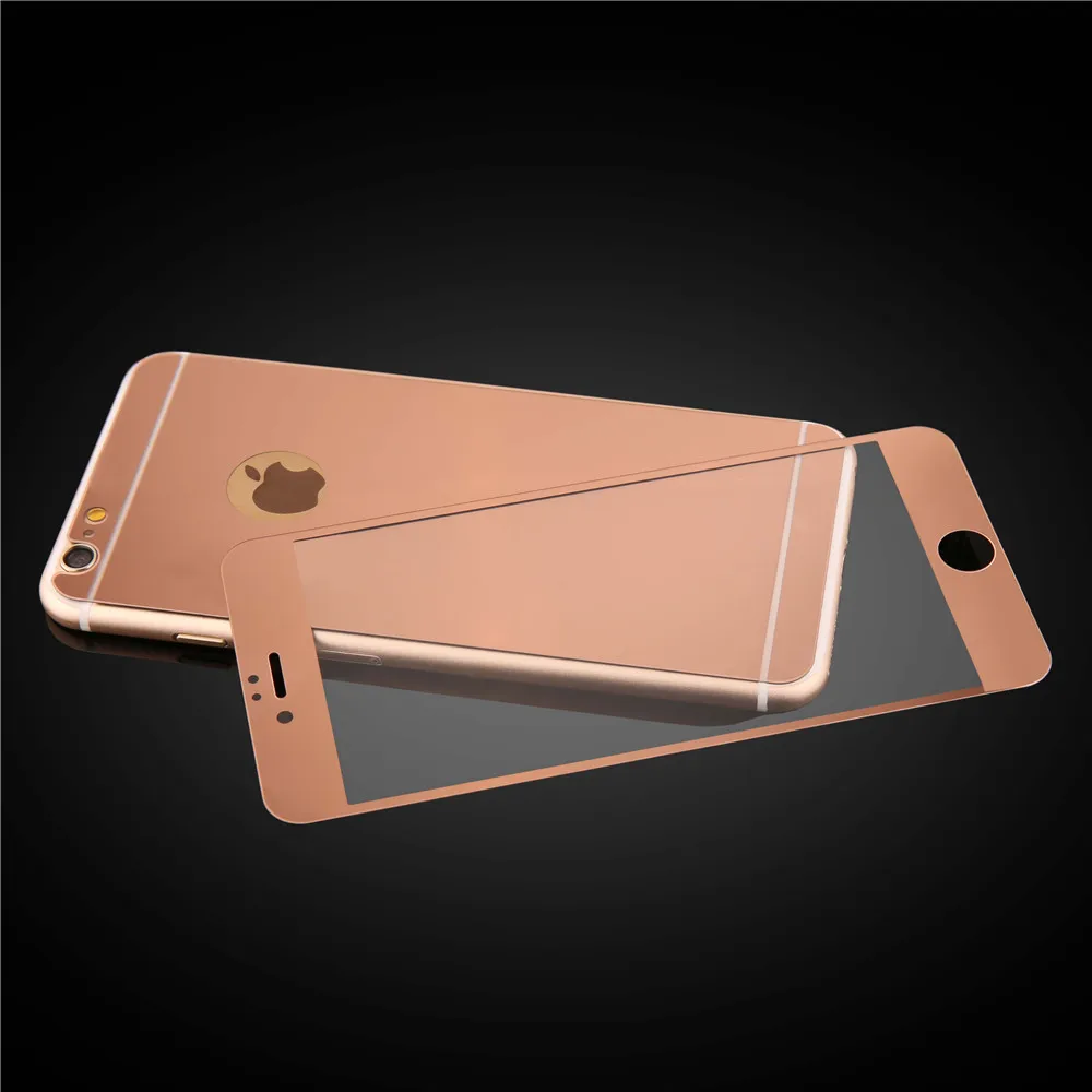 rose gold 2 шт./лот спереди+ крышка Закаленное Стекло для iPhone 5 5S 6 6S Plus полное покрытие Экран протектор цветная Защитная пленка с зеркальным эффектом - Цвет: rose gold