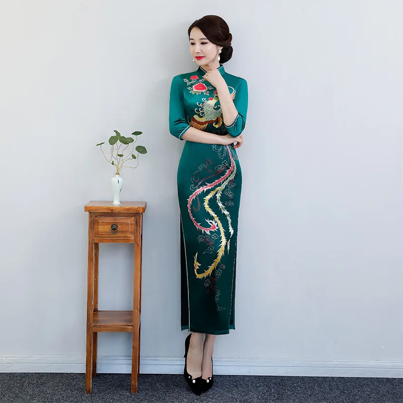 LLJUNDUI золото бархат cheongsam весна новый стиль одежда с длинным рукавом Феникс печати