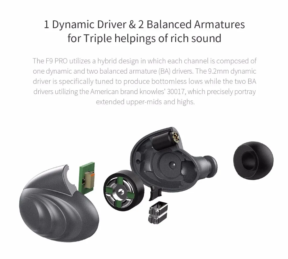 FiiO F9 Pro Triple Pilote Hybride наушники-вкладыши 1 synamic и 2 сбалансированных арматурных драйвера