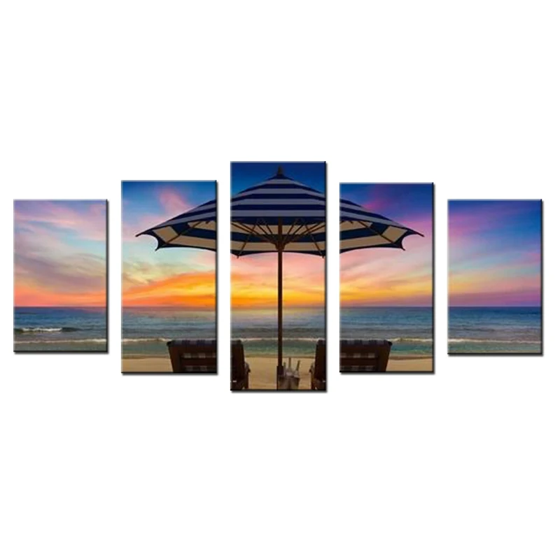 Парусиновые принты закат песок пляжные зонты морской пейзаж HD спрей картинки