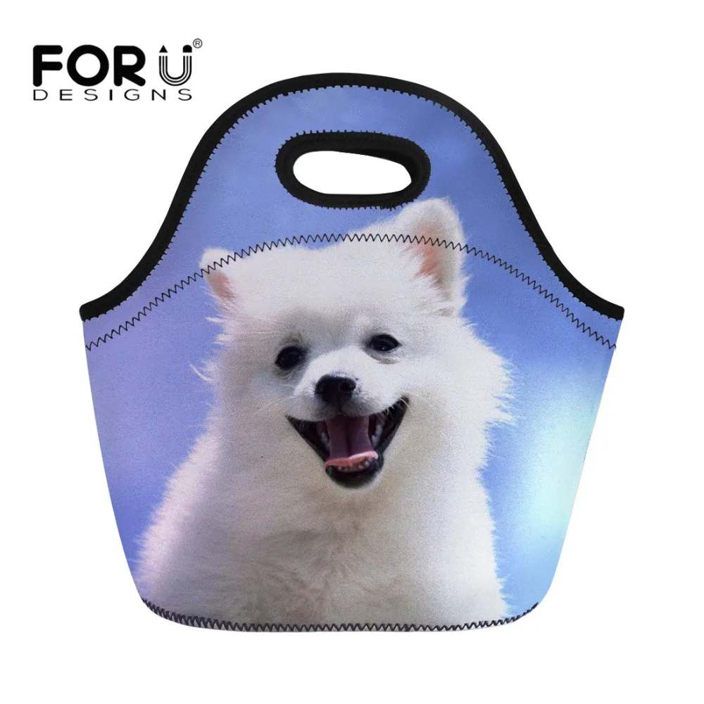 

FORUDESIGNS Lunch Bag Cute Pomeranian Animal Dog Print Food Fresh Bag Neoprene Picnic Travel Storage Bag Fashion Insulated Tote