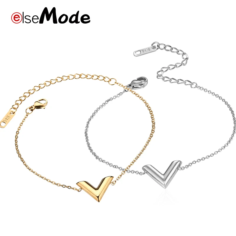 Женский браслет ELSEMODE Tiny V Initial из нержавеющей стали 316L золотистого и серебряного