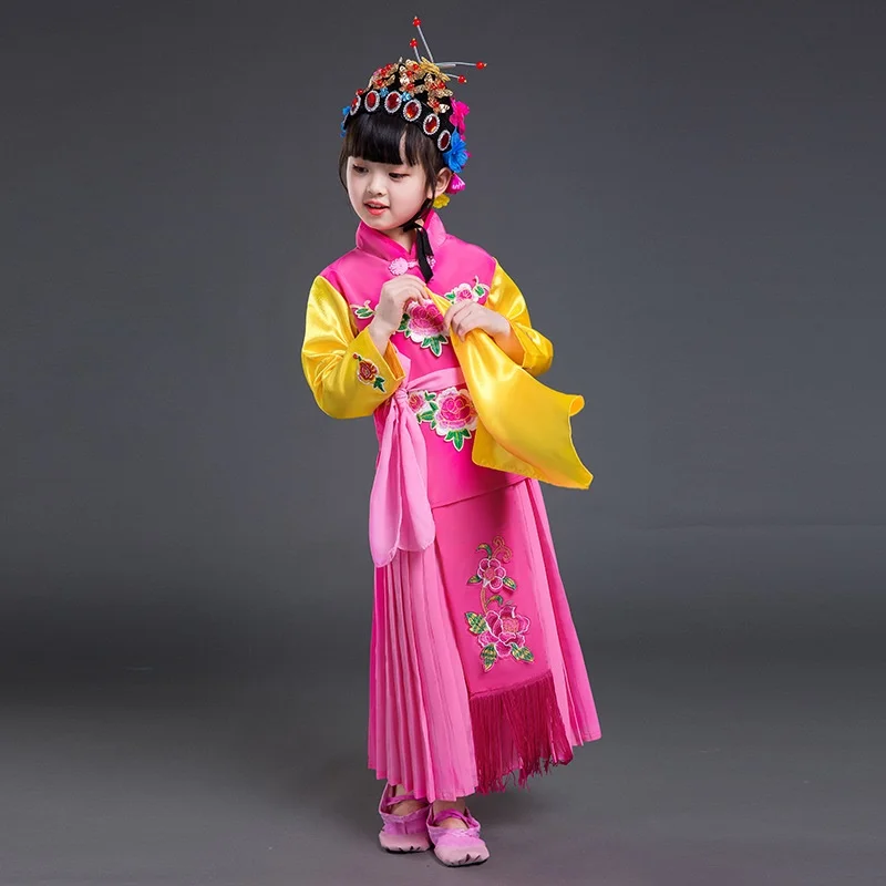 

Китайский народный танцевальный костюм одежда hanfu для девочек детская одежда для сцены Национальный Древний Традиционный китайский танцев...