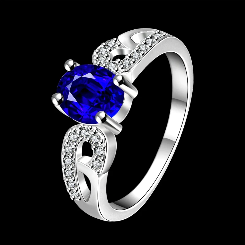 

Garilina Fashion Romantic Deep Blue Stone Ladies Anniversary Silver Color Ring AR2246
