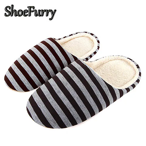 SWW-LTW Coffee ShoeFurry/Повседневная обувь; мужские зимние домашние тапочки; мягкая плюшевая теплая хлопковая обувь; мужские домашние тапочки; меховые тапочки в полоску для спальни - Цвет: SWW-LTW Coffee