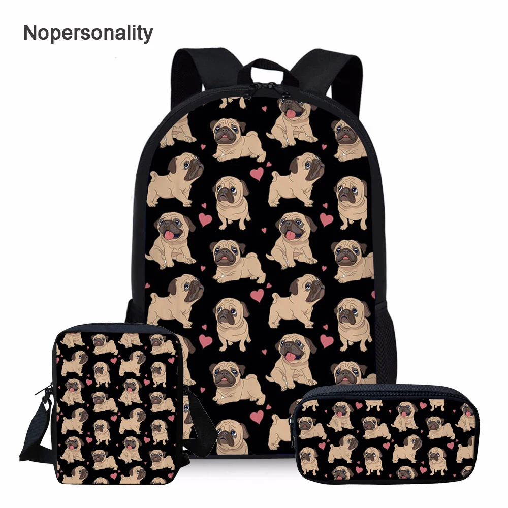 

Nopersonality Black Puppy Pug Dog Print School Bag Set for Teen Girls Cute Primary Student Kids Bookbag Children Schoolbags