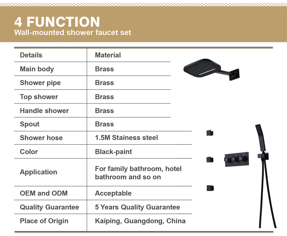 Black Rainfall Shower Waterfall Shower Head Shower Set Brass Shower Faucets Massage Spray Showers Bathroom