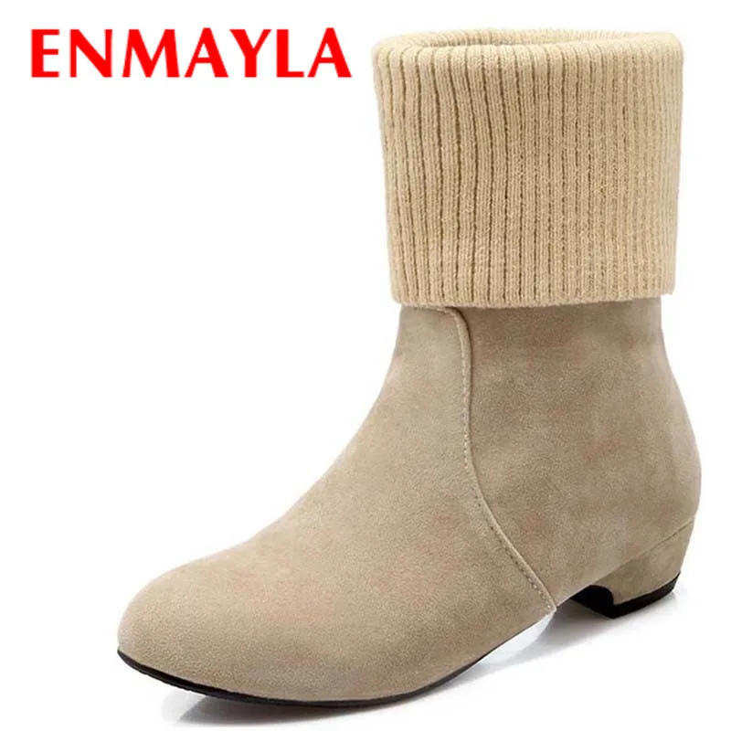 

ENMAYLA New Women Boots Winter New Female Cotton-padded Wool Ankle Boots Female Round Toe Fashion Motorcycle Boots for Women