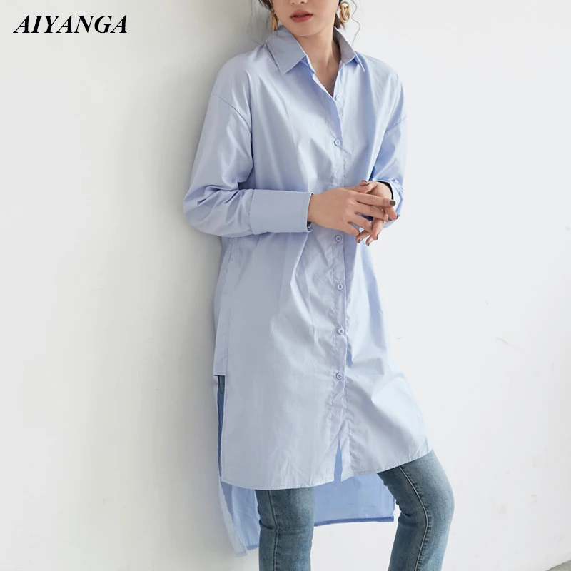 New Long Style Shirts For Women Casual Blouses Spring 2019 Turn-Down Collar Single-breasted Female Long Sleeve White Shirt