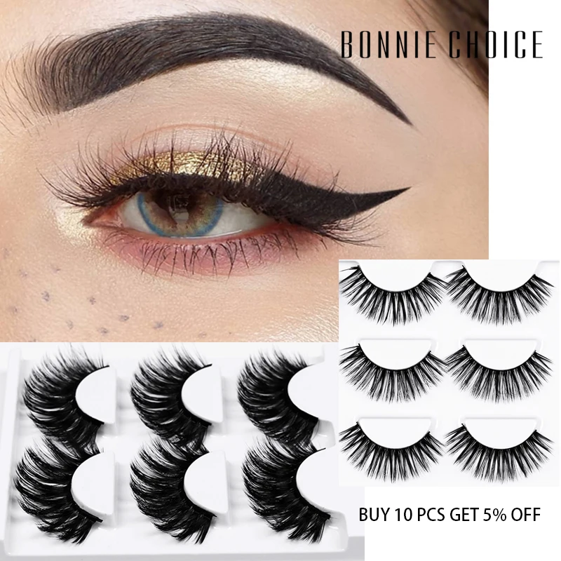 BONNIE CHOICE 3 пары накладных норковых ресниц натуральные густые длинные ресницы