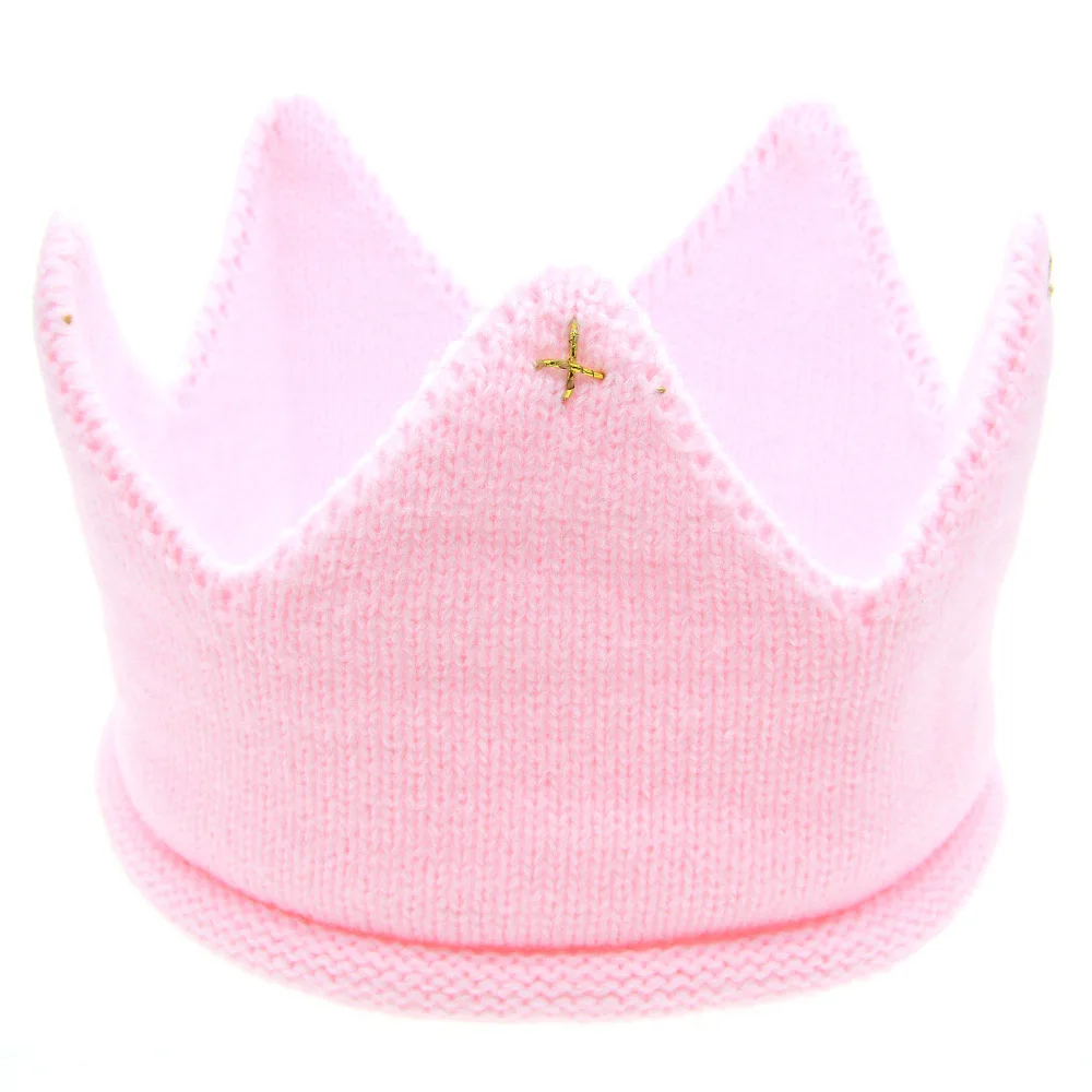 Pink Hylidge Горячая трикотажные Милые шляпки короны для детей вязаная шапочка для новорожденного для маленьких девочек и мальчиков головные уборы на день рождения Подставки для фотографий повязка на голову-1 шт. детская шапка - Цвет: Pink