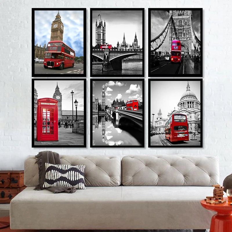 French Style Black White Landscape Architecture Eiffel Tower Color Car Canvas Painting Study Room Mural Coffee Shop Print Poster | Дом и сад