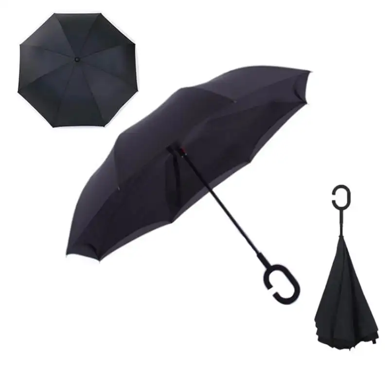 Uideazone Drop Shipping Windproof Reverse Folding Double Layer Inverted Umbrella Self Stand Rain Protection C-Hook Hands For Car | Дом и сад