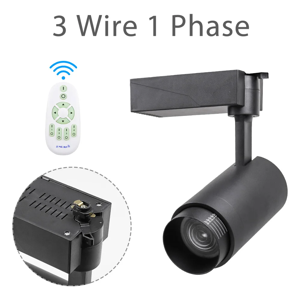 Black 3 wire 1 phase 2,4G RF Беспроводная система управления Светодиодный светильник для трека с регулируемой яркостью CCT масштабируемый Трековый светильник s 20W алюминиевое Внутреннее освещение - Испускаемый цвет: Black 3 wire 1 phase