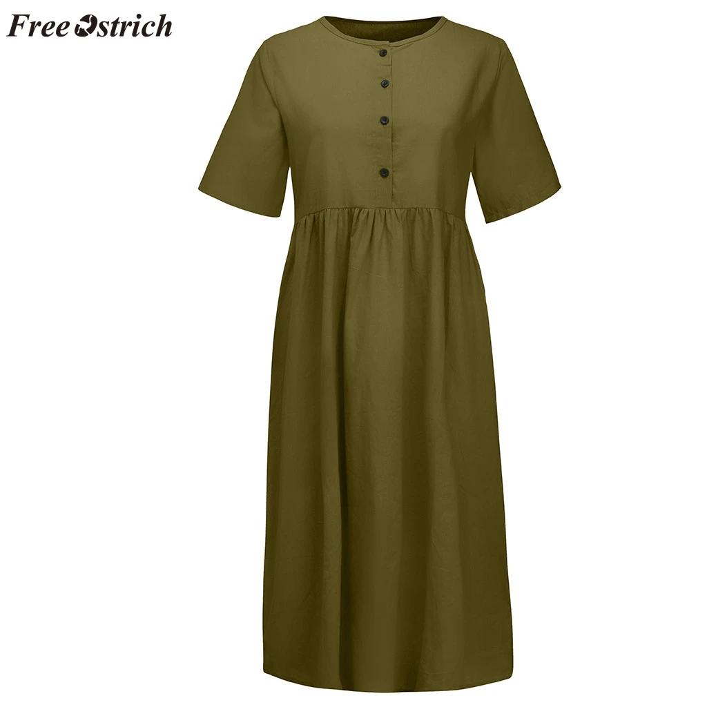 Женское Повседневное платье с о-образной застежкой однотонное хлопковое и