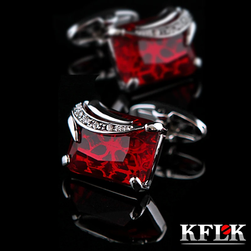 

KFLK Jewelry shirt cufflinks for men's Wedding Brand cuff buttons Red Pierced cuff links High Quality abotoaduras guests