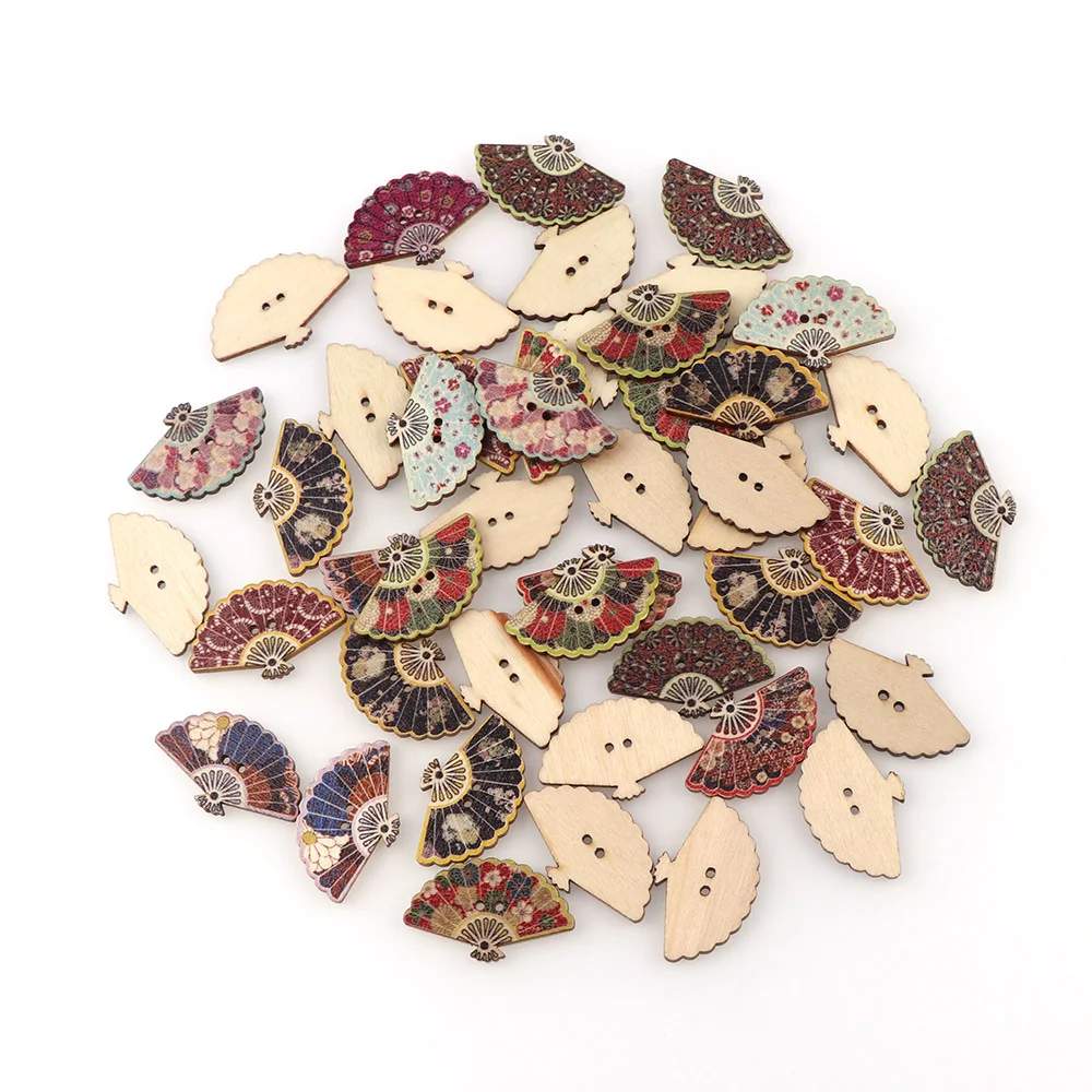 50Pcs Retro Wooden Sewing Buttons Scrapbooking Fan Mixed Two Holes 30 x 18mm Costura Botones Decorate bottoni botoes | Дом и сад