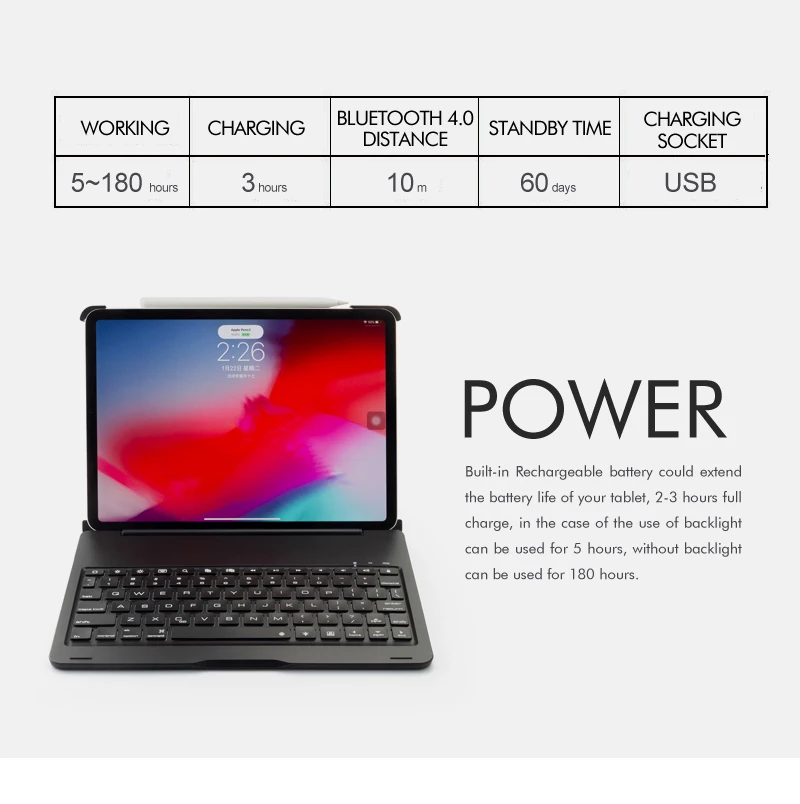 [NEW] Bluetooth keyboard Case for Apple iPad Pro 11.1",7-Color Backlit Aluminum Metal Wireless Keyboard with Smart Case Hard