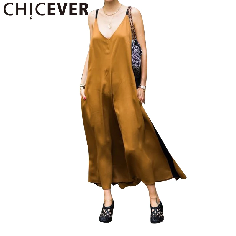 Женские свободные брюки CHICEVER с открытыми плечами на тонких лямках широкими
